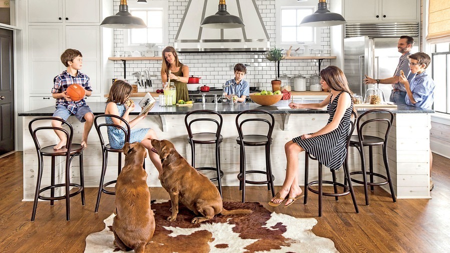 Family with dogs in their kitchen remodeler project