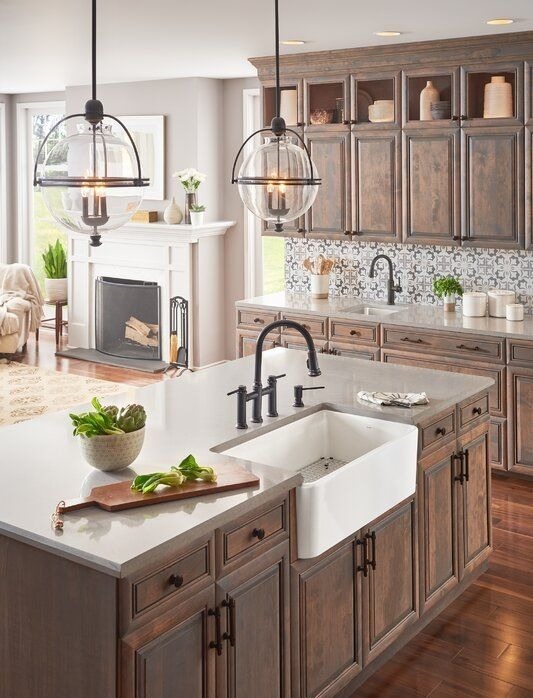 stain kitchen cabinets with a wood island