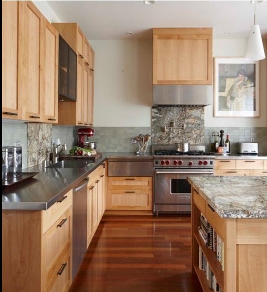stain kitchen cabinets with a wood island