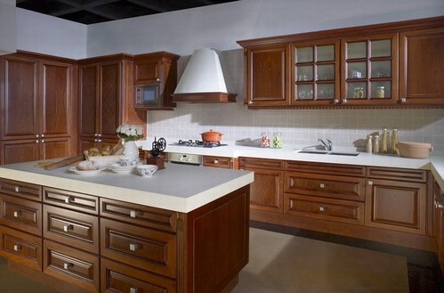 stain kitchen cabinets with a wood island