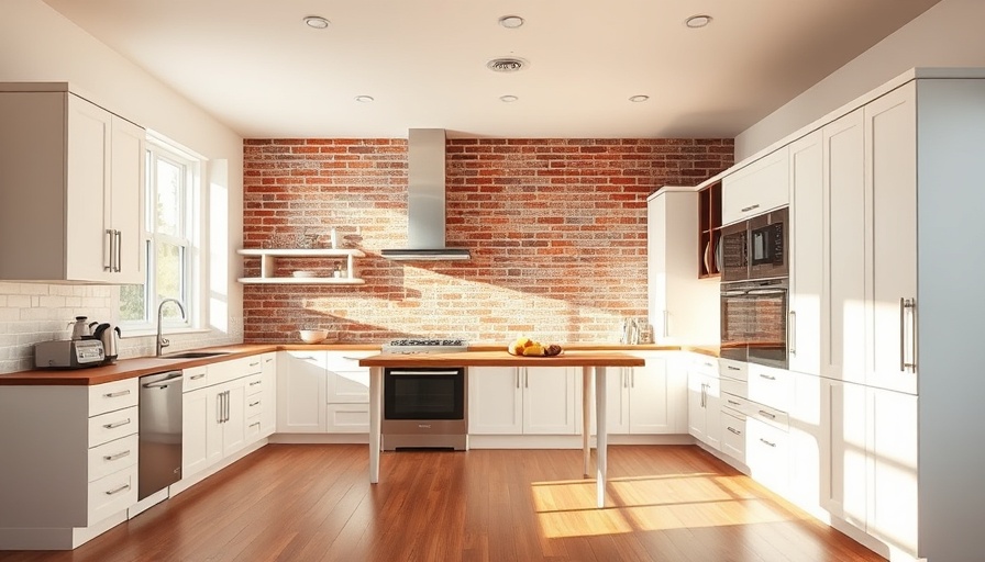 Modern kitchen with brick wall and wooden floors, adding texture to your kitchen.