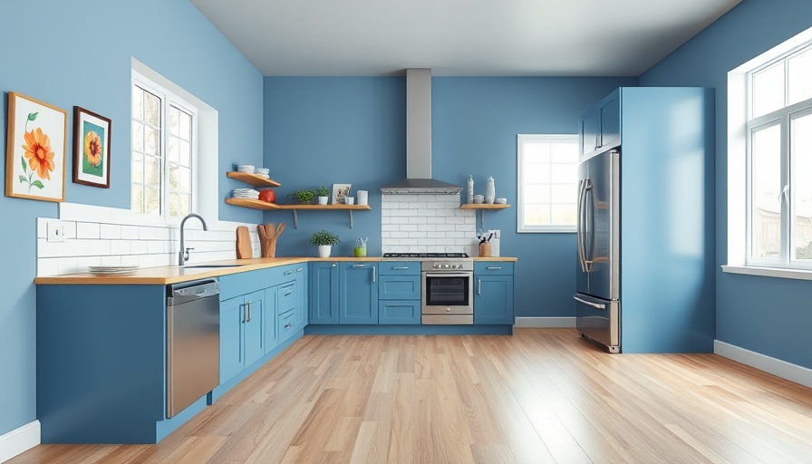 Modern blue kitchen with bright ambiance to boost your mood.