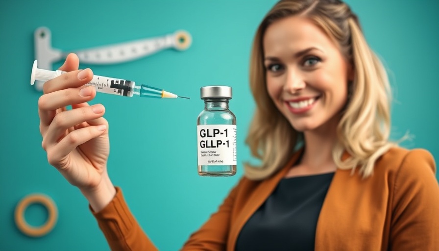 Woman holding GLP-1 vial for weight loss with syringe and measuring tape.