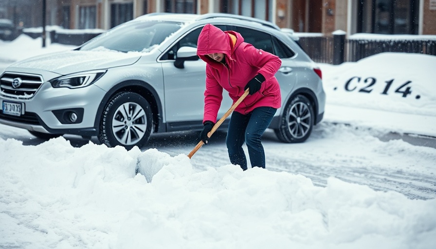 Shoveling snow near a car, illustrating how cold weather affects your body.