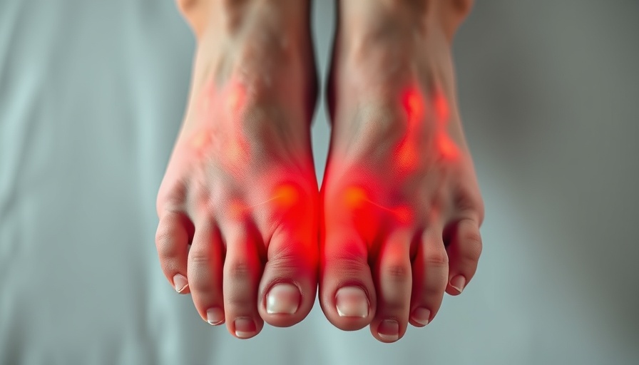 Highlighted pain areas on feet, related to plantar fasciitis.