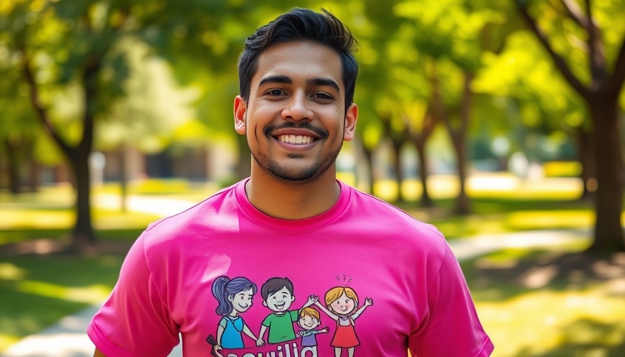Colorful screen printed family reunion shirt design outdoors.