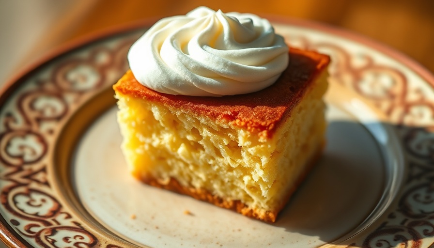 Delicate slice of cake with cream topping on a ceramic plate.