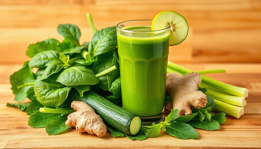 Fresh ingredients including a green apple, cucumber, and juice on wood.