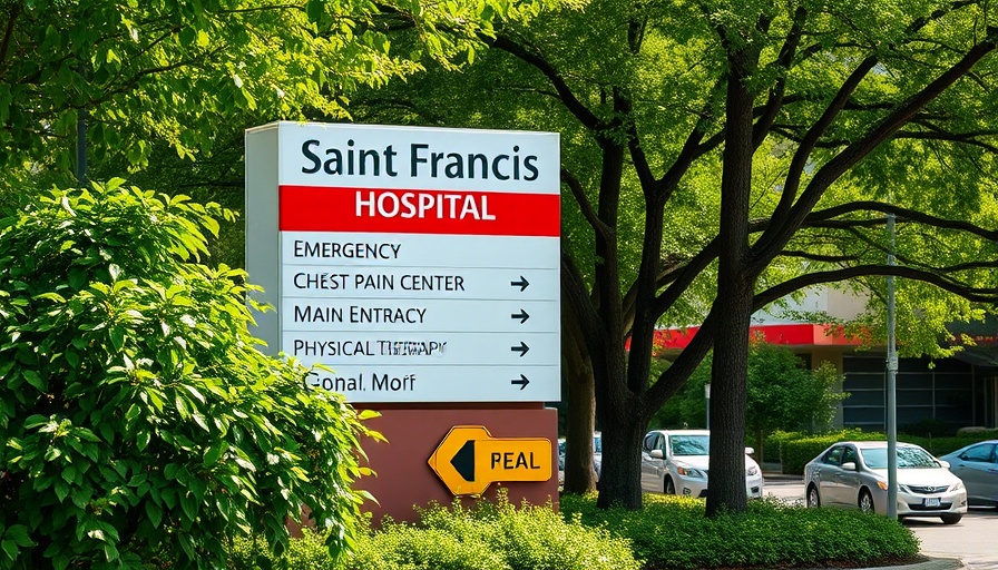 St. Francis Hospital sign in Memphis, lush greenery, parking.