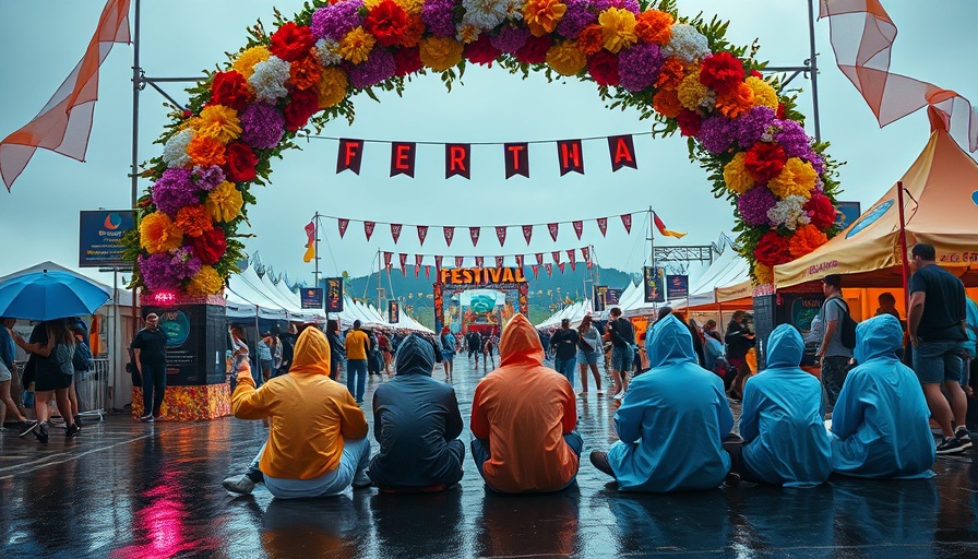 Bonnaroo festival fan returns with vibrant entrance and seated fans.