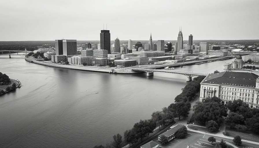 Historical view of Mississippi River in Memphis showcasing vintage architecture.