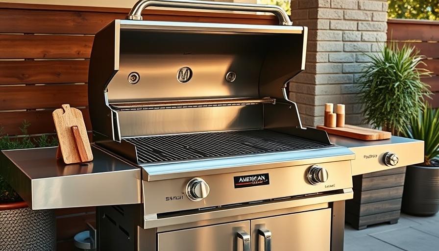 American Made grill with stainless steel design on modern patio.