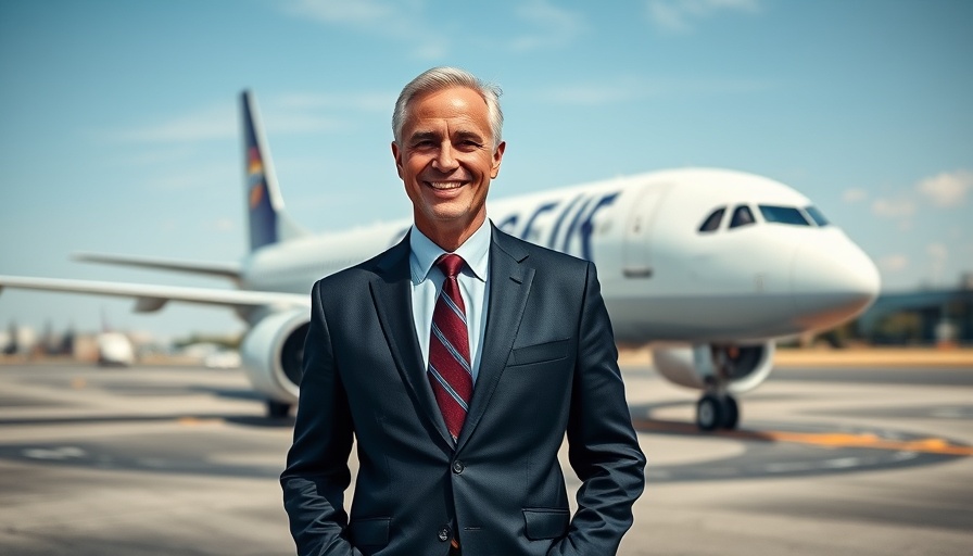 Man in suit in front of Federal Express plane.