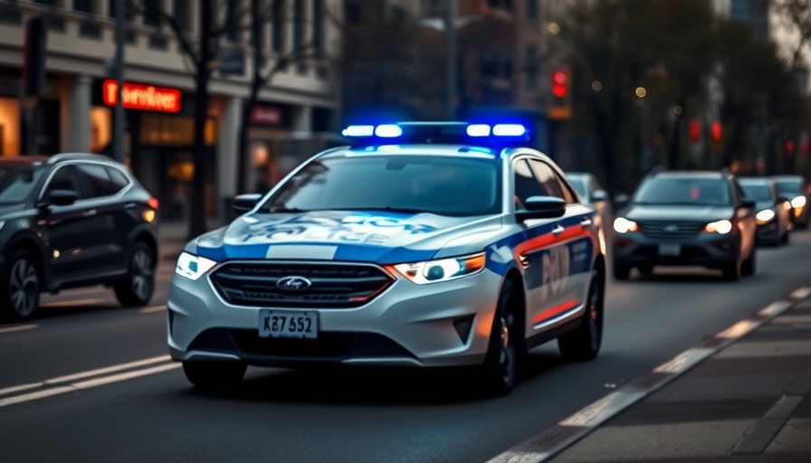 Police car with blue lights on near highway, Union Avenue pedestrian death.