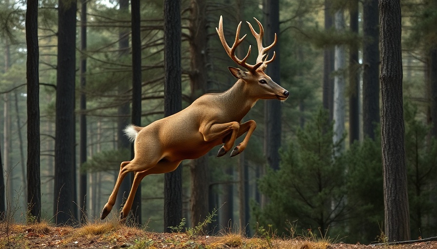 Majestic buck leaping in Pennsylvania forest, Pennsylvania archery buck record.