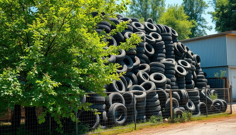 Pile of used tires in fenced area highlighting health risks in Memphis.