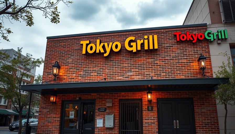 Tokyo Grill in Bartlett with modern brick facade and rustic doors.