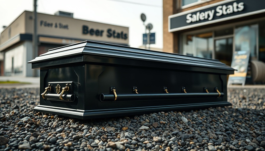 Black casket left outside Orange Mound corner store.