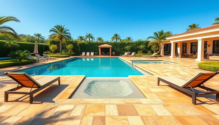 Resort-style pool design with loungers and waterfall.