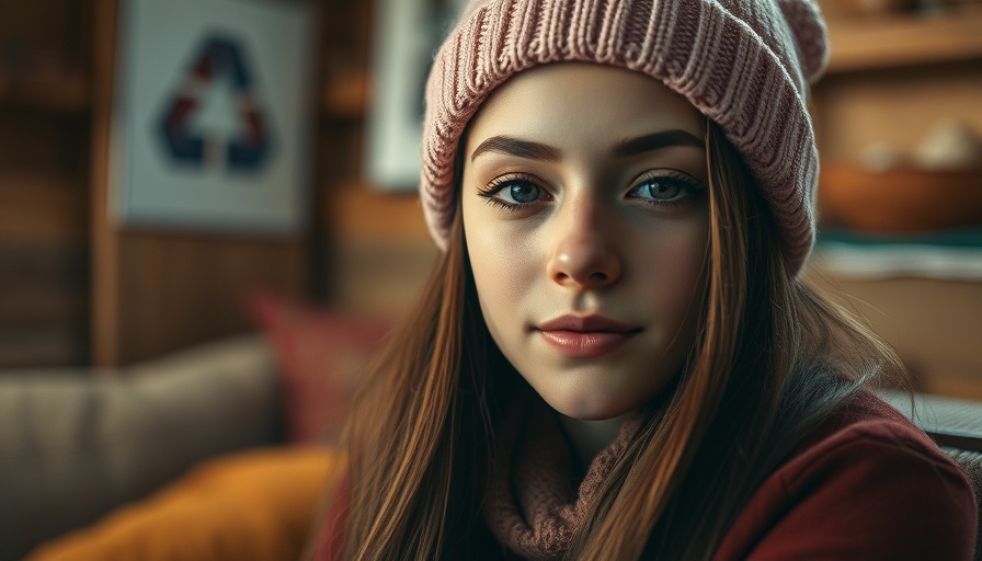 Young woman wearing a pink beanie, soft lighting