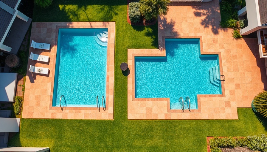Luxurious backyard pools glistening under summer sun.