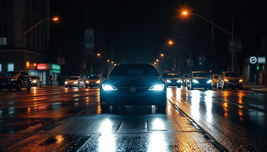 Car night view cameras capturing bright headlights on city street.