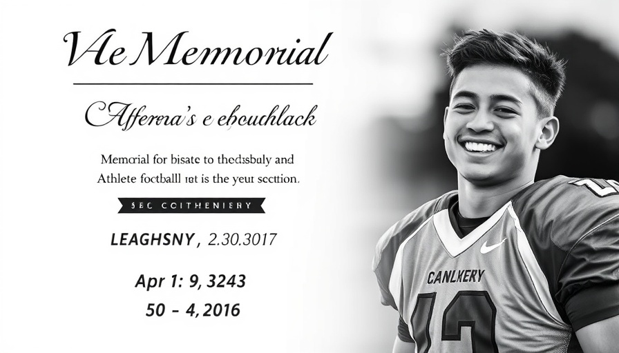 Memorial poster of an athlete in black and white with somber mood.