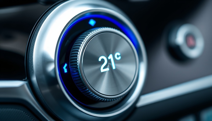 Close-up of car climate control knob set to 21°C, cooling feature.