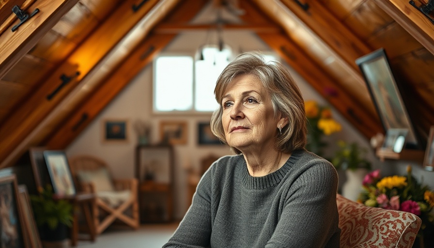 Middle-aged woman in a cozy attic with art and flowers, Gardening for Health and Wellness.