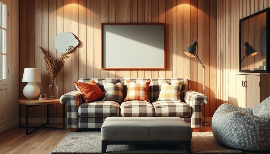 Minimalist home decor featuring wooden textures and cozy seating.