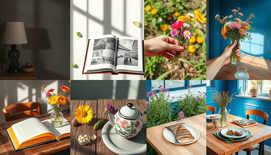 Collage of home decor summer picks and lifestyle elements.