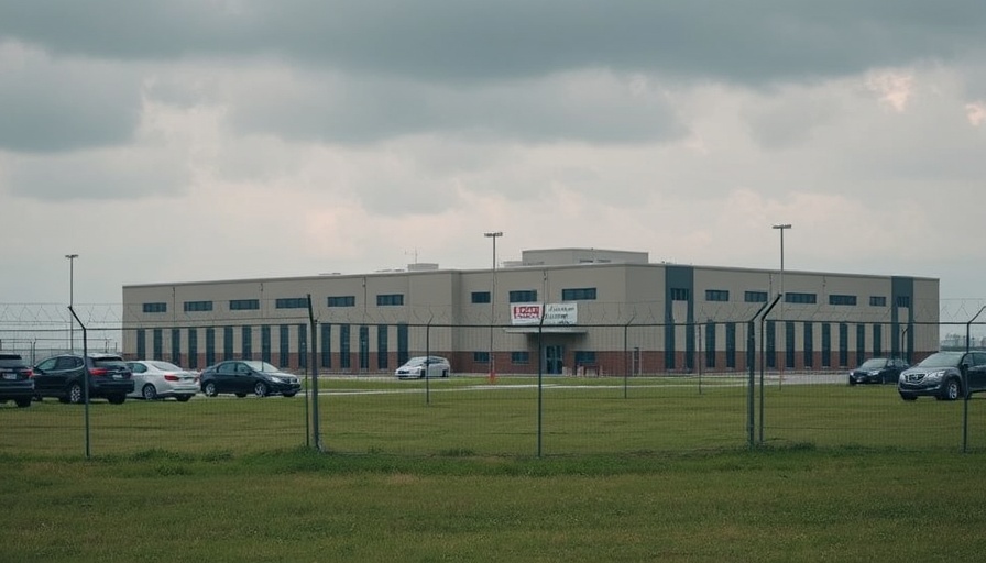 ICE detention facility in Mason TN, fenced building with parked cars.