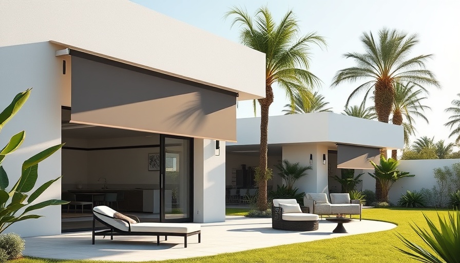 Modern home with automated shades on patio in Florida