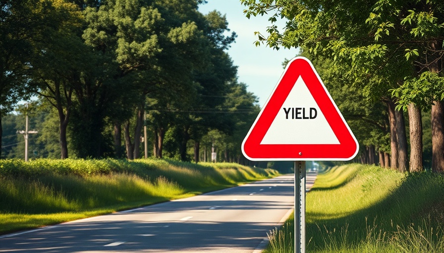 Yield sign against lush greenery illustrating right of way laws.