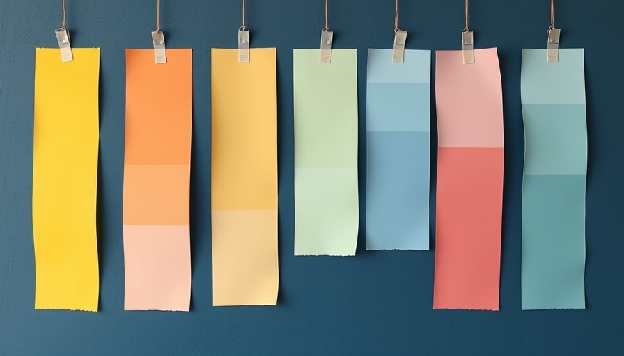 Eco-friendly natural paints swatches on a dark blue wall.