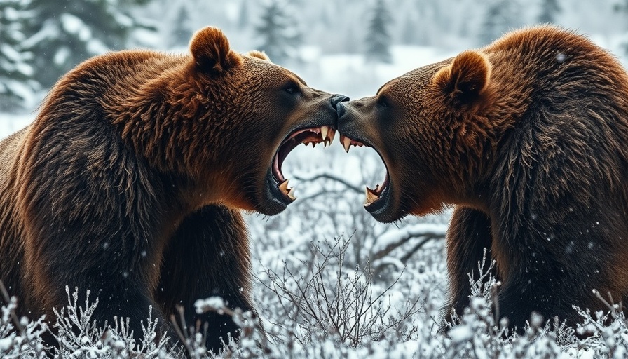 Brown bears fighting in wilderness, illustrating cannibal bear safety.