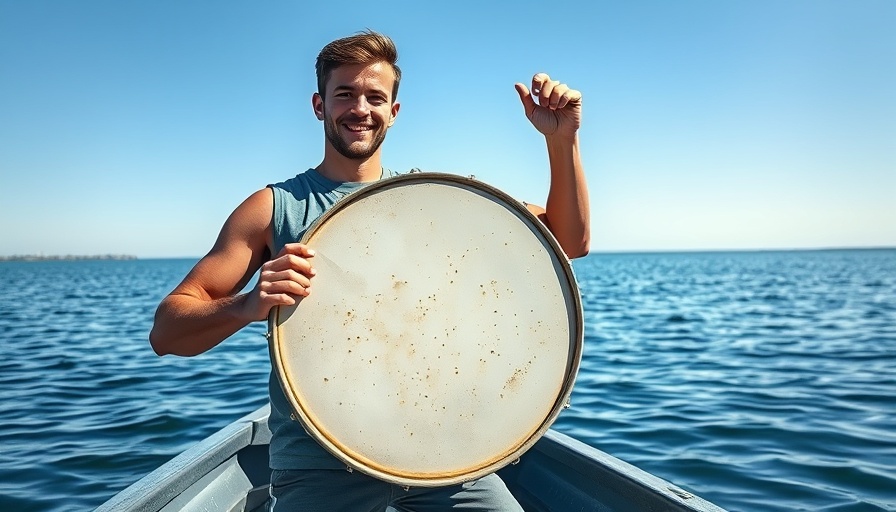 Young man holding a freshwater drum on a boat during a fishing trip.
