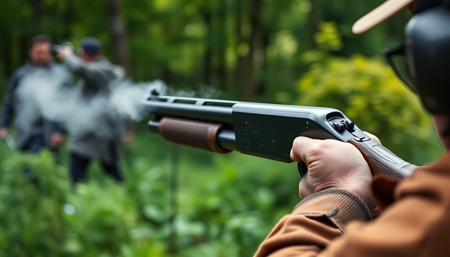 Person aiming budget-friendly semi-auto shotgun in forest.