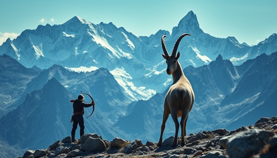 Mountain goat in majestic landscape with archer, highlighting health benefits.
