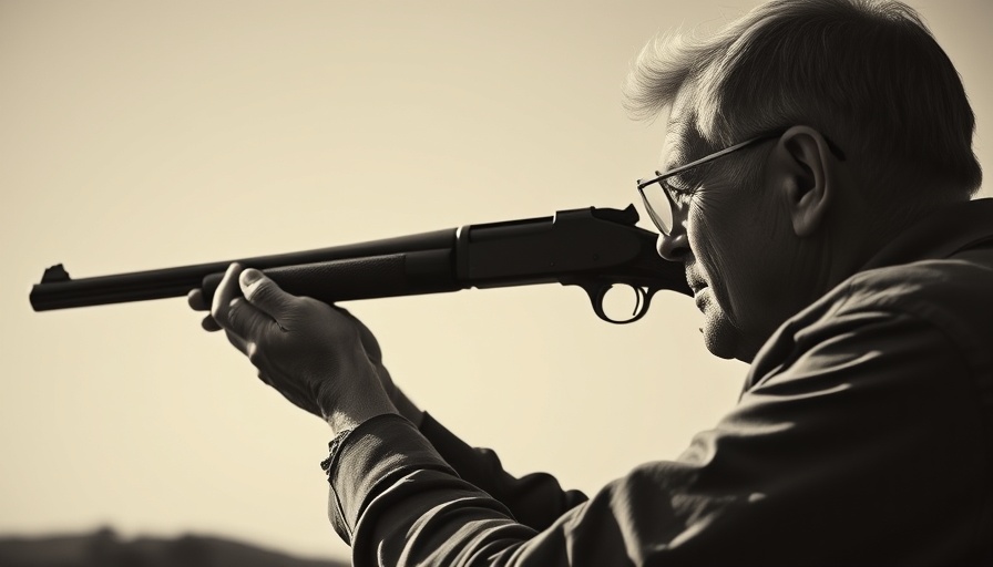 Black and white photo of person aiming a .30-06 Winchester lever-action rifle