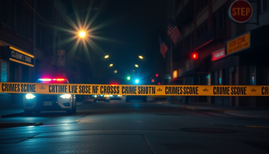 Urban scene of police activity at night highlighting gun violence during celebrations.