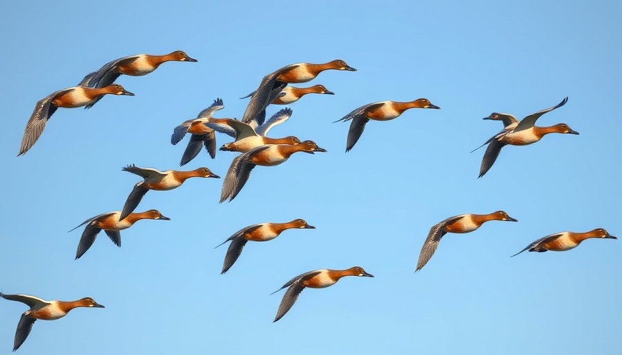 Flock of Northern Pintail ducks flying, showcasing duck population trends in the MidSouth.