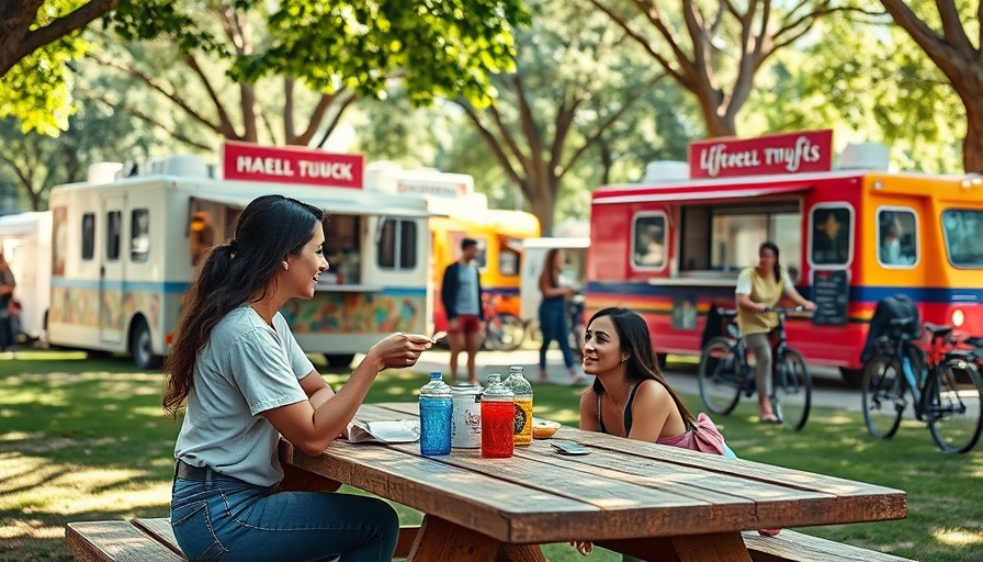 Shelby Farms Food Truck Park scene with women enjoying the outdoors.