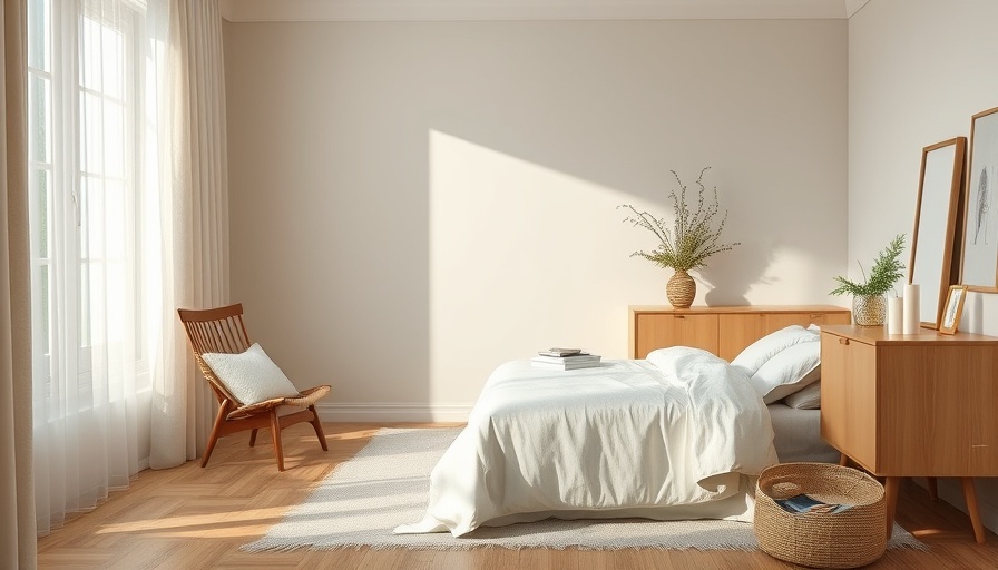 Serene material-mix bedroom with cozy ambient lighting.