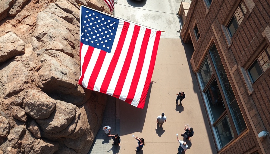 El Paso protests against Trump administration policies, American flag displayed on rocky terrain