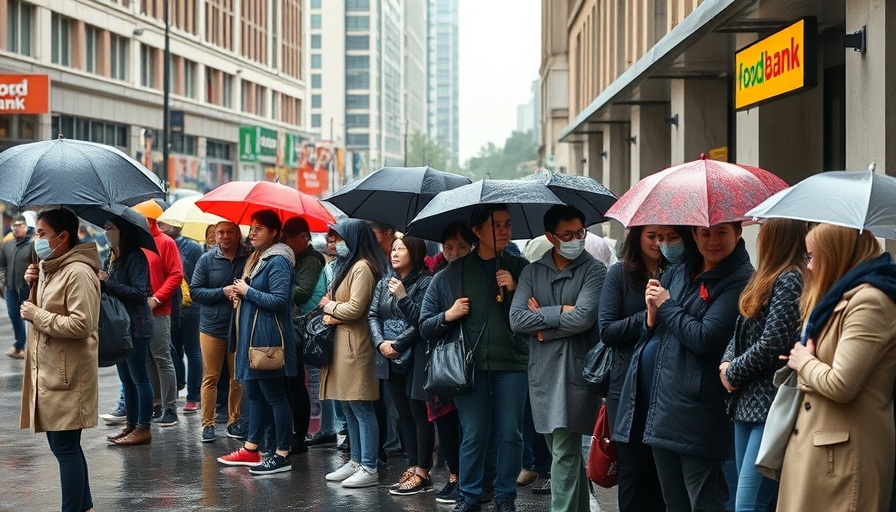 El Paso food bank funding issues cause long queue in the rain.