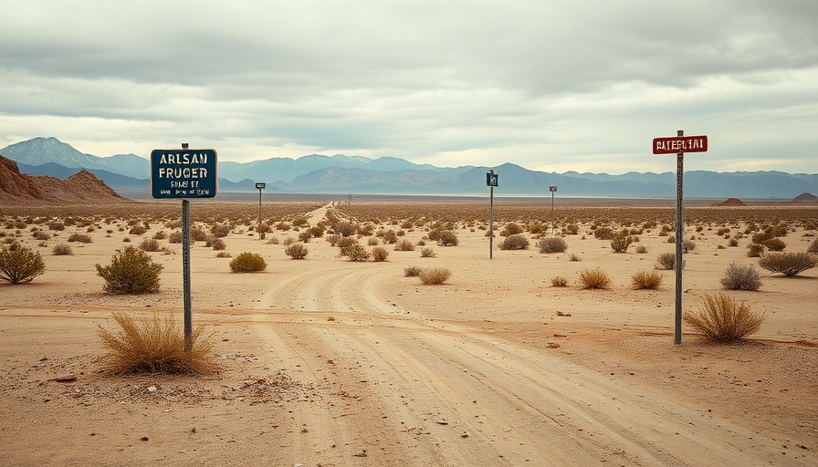 Arid landscape in El Paso with street signs, showing litter.