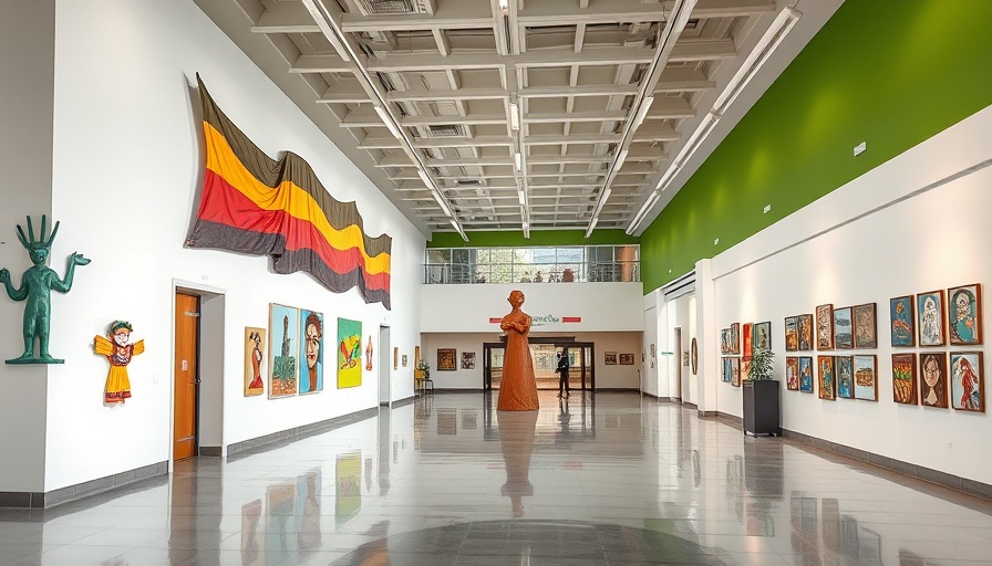 Modern interior of Mexican American Cultural Center El Paso displaying cultural art.