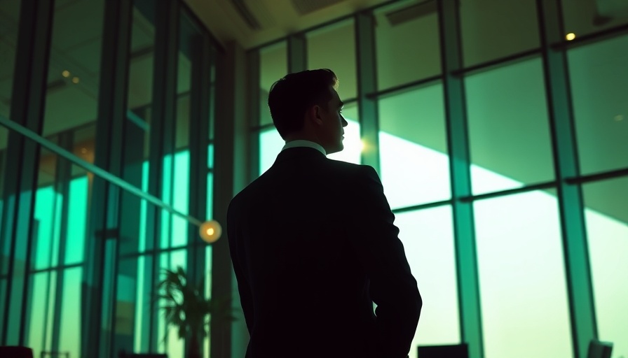 Thoughtful man in modern office reflecting corporate values.