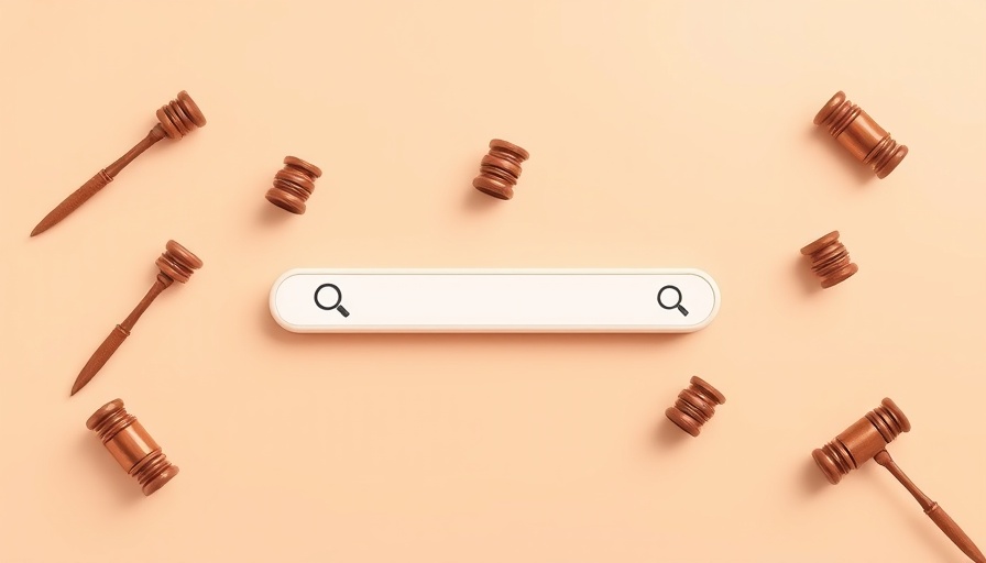 Illustration of gavels and search bar, symbolizing Section 230's relevance for online businesses.